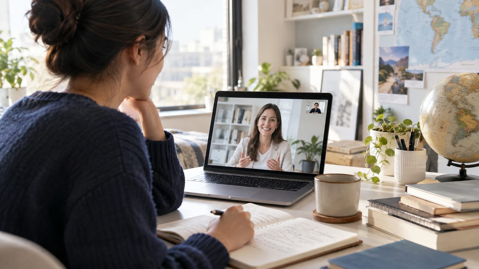 A professional taking part in an online education discussion.